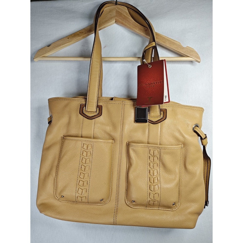 Tignanello Genuine Leather Tote Bag NWT Mustard Yellow Pebbled Shoulder Purse
